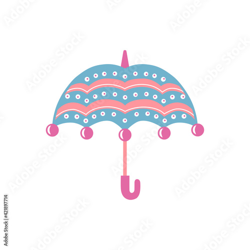Umbrella with patterns on a white background. A design element. Icon. Vector illustration.