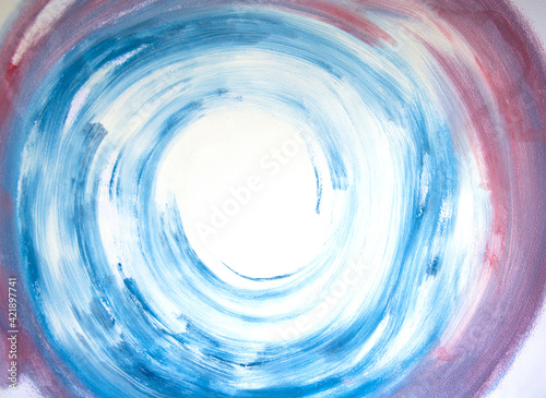 Drawing blue whirlpool. Watercolor colorful background. Water hole