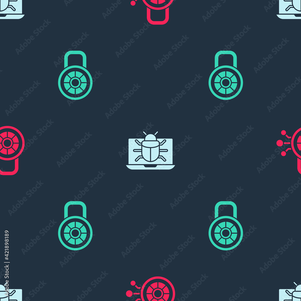 Set Cyber security, System bug on monitor and Safe combination lock on seamless pattern. Vector Set Cyber security, System bug on monitor and Safe combination lock on seamless pattern. Vector