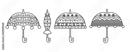 Umbrellas antistress coloring book for children and adults. Vector illustration.