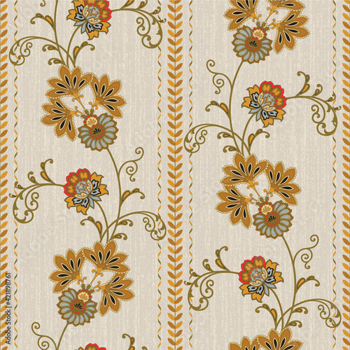 Jacobean seamless vector design, warm color combo