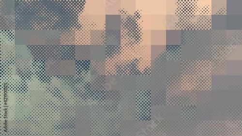 Clouds moving as a dot grid and in a tiled mosaic in soft colors. Beautiful 4K decorative animation for background. Looped seamless.