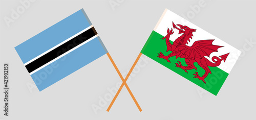 Crossed flags of Botswana and Wales. Official colors. Correct proportion