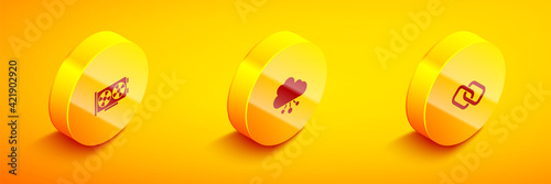 Set Isometric Video graphic card, Cryptocurrency cloud mining and Chain link icon. Vector