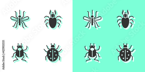 Set Mite, Mosquito, Beetle bug and deer icon. Vector