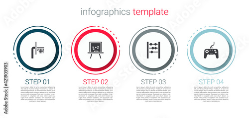 Set Basketball backboard, Chalkboard, Abacus and Gamepad. Business infographic template. Vector