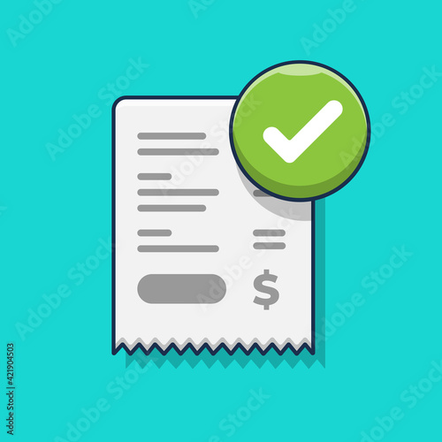 successfully approved payment or bill with a check mark. flat cartoon style