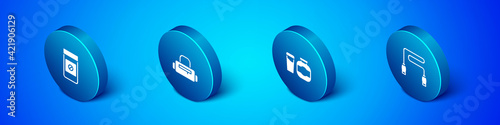 Set Isometric Anabolic drugs, Sports nutrition, Jump rope and bag icon. Vector