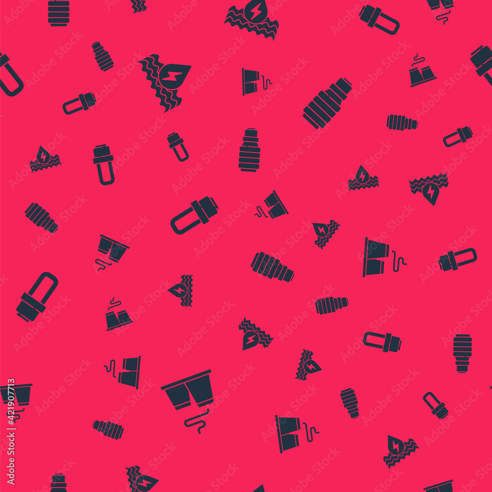 Set Factory, Water energy, LED light bulb and on seamless pattern. Vector Set Factory, Water energy, LED light bulb and on seamless pattern. Vector