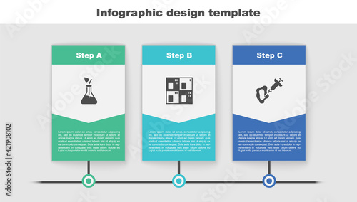 Set Plant breeding, Periodic table and Syringe. Business infographic template. Vector