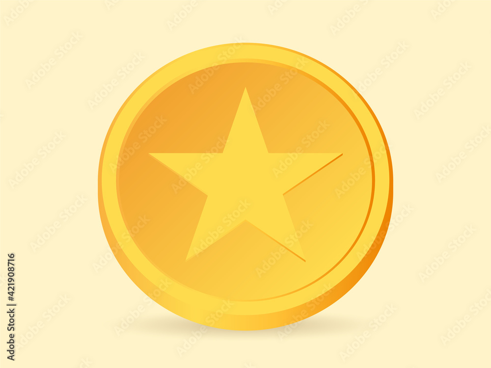 Gold coins with star sign. Golden ribbon or prize. Gold coins with star sign. Golden ribbon or prize.