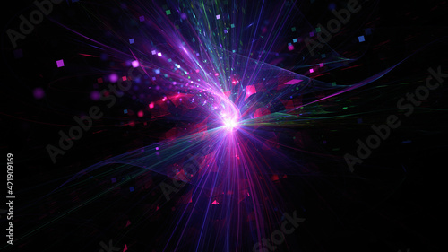 Abstract background, smooth multicolored lines on a black background.