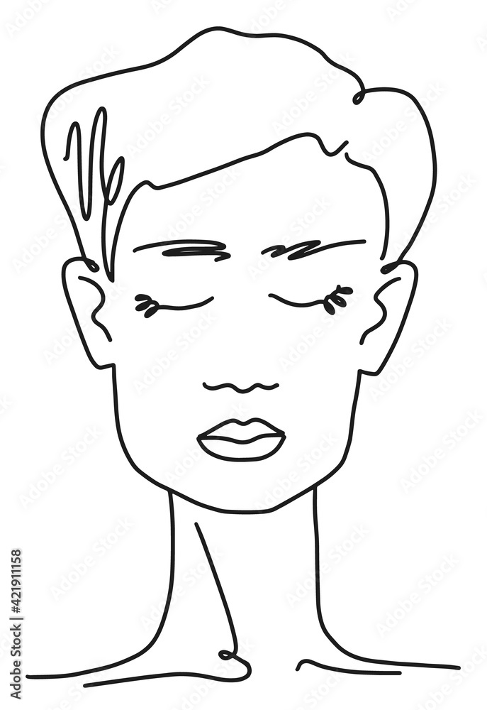 Line drawing face aesthetic contour. Abstract woman portrait. Sketch