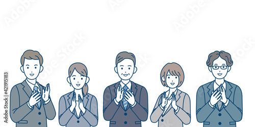 拍手　歓迎　祝う　会社員　スーツ姿　男女　上半身　イラスト素材