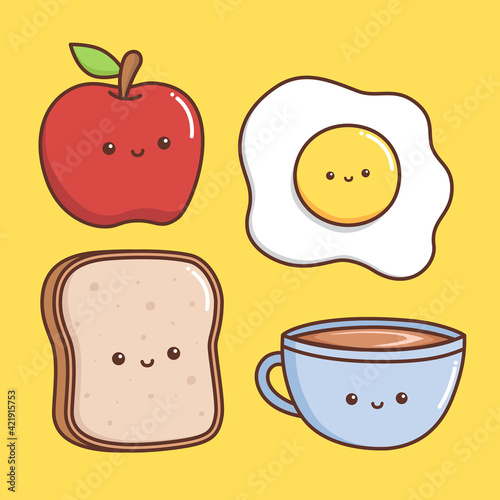 kawaii breakfast food in yellow