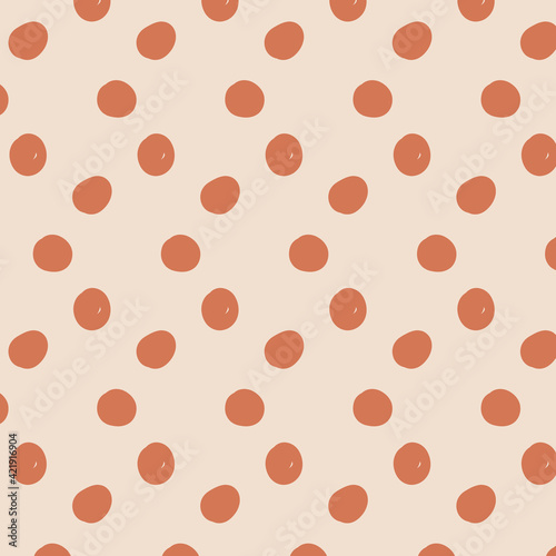 Hand drawn polka dots vector seamless pattern.Abstract geometric organic polka dot texture.Messy polka dot background.Simple rough dotted irregular point backdrop.Childish decorative illustration.