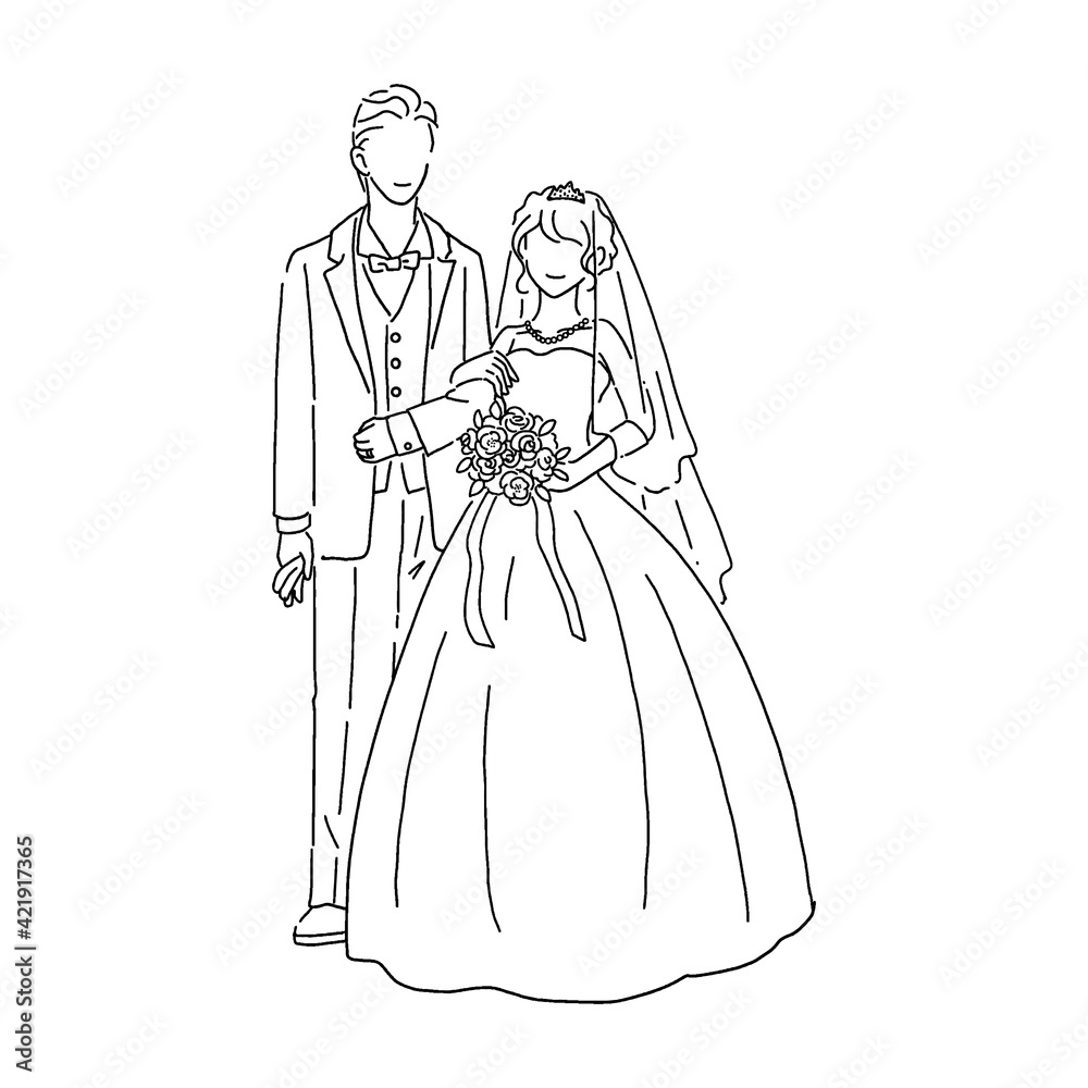 新郎新婦 手描き線画イラスト 新郎新婦 手描き線画イラスト