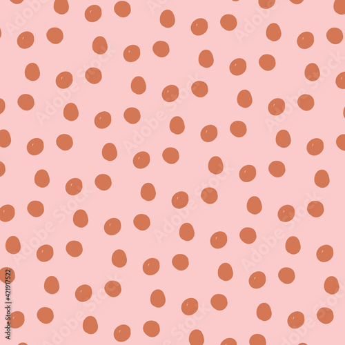 Hand drawn polka dots vector seamless pattern.Abstract geometric organic polka dot texture.Messy polka dot background.Simple rough dotted irregular point backdrop.Childish decorative illustration.