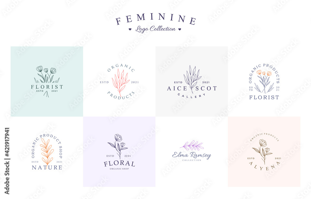 Set of beautiful floral logo collection set