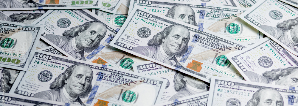 Pile of one hundred dollar bills new design Pile of one hundred dollar bills new design