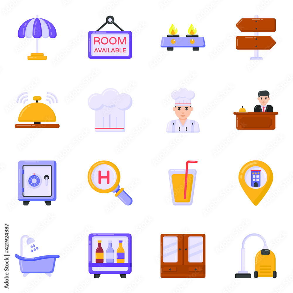 Trendy Flat Icons of Hotel Activities
Trendy Flat Icons of Hotel Activities