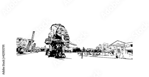 Building view with landmark of Nantes is the 
city in France. Hand drawn sketch illustration in vector. photo