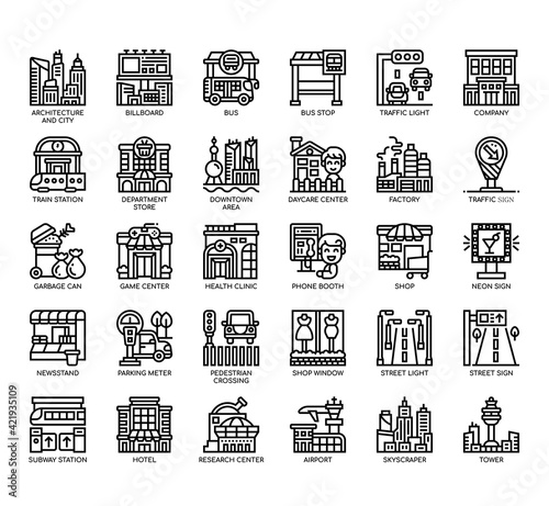 Set of downtown thin line and pixel perfect icons for any web and app project.