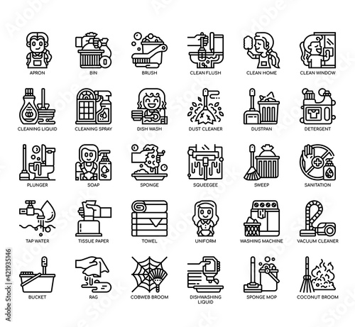 Set of Cleaning thin line and pixel perfect icons for any web and app project.