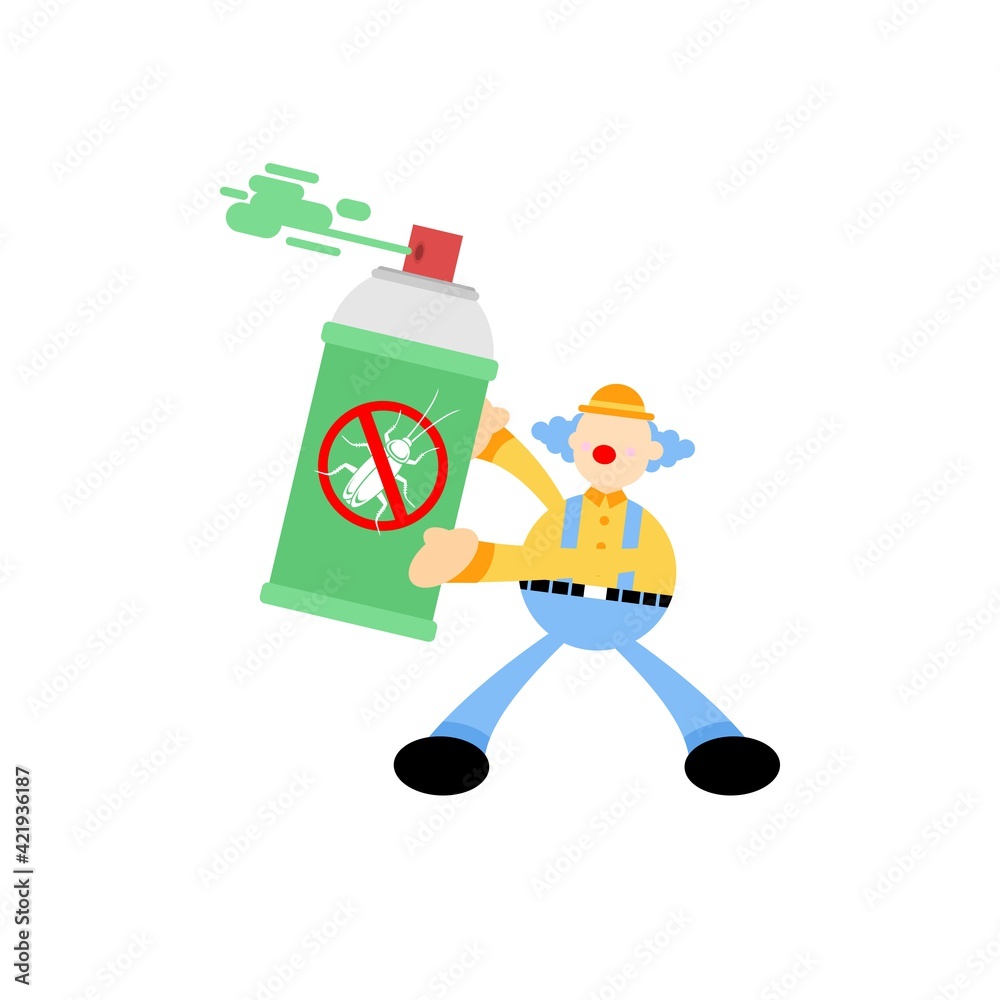 clown carnival eradicate cockroach bug spray insecticide cartoon doodle flat design style vector illustration clown carnival eradicate cockroach bug spray insecticide cartoon doodle flat design style vector illustration