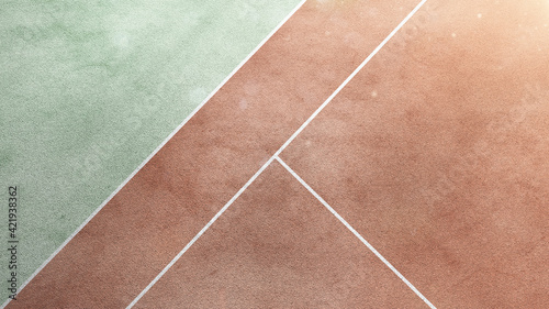Tennis court from the above. Tennis court texture. Tennis background. Brown. Green. White