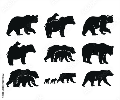 Bear Printable Vector Illustration, Cute baby bear, Baby Bear clipart, Silhouette, Teddy Bear, Mama bear, daddy bear Vector 