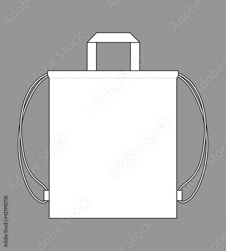Blank White Drawstring Bag With Handle Template on Gray Background, Vector File.