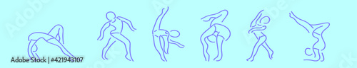 set of gymnastic cartoon icon design template with various models. vector illustration isolated on blue background