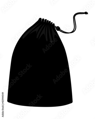 Blank Black Drawstring Purse Bag With Rope Stopper Vector For Template.
