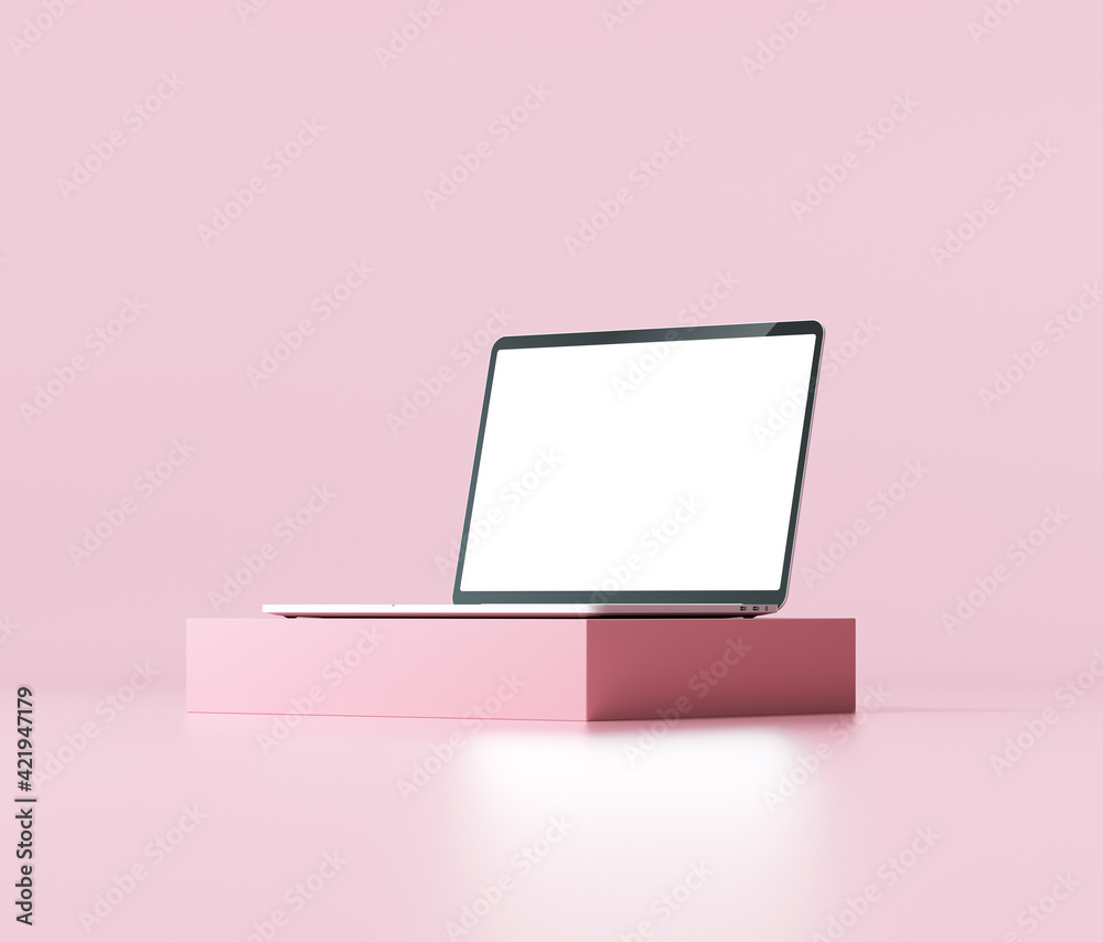 Laptop mockup with blank white screen for your design. 3d render illustration