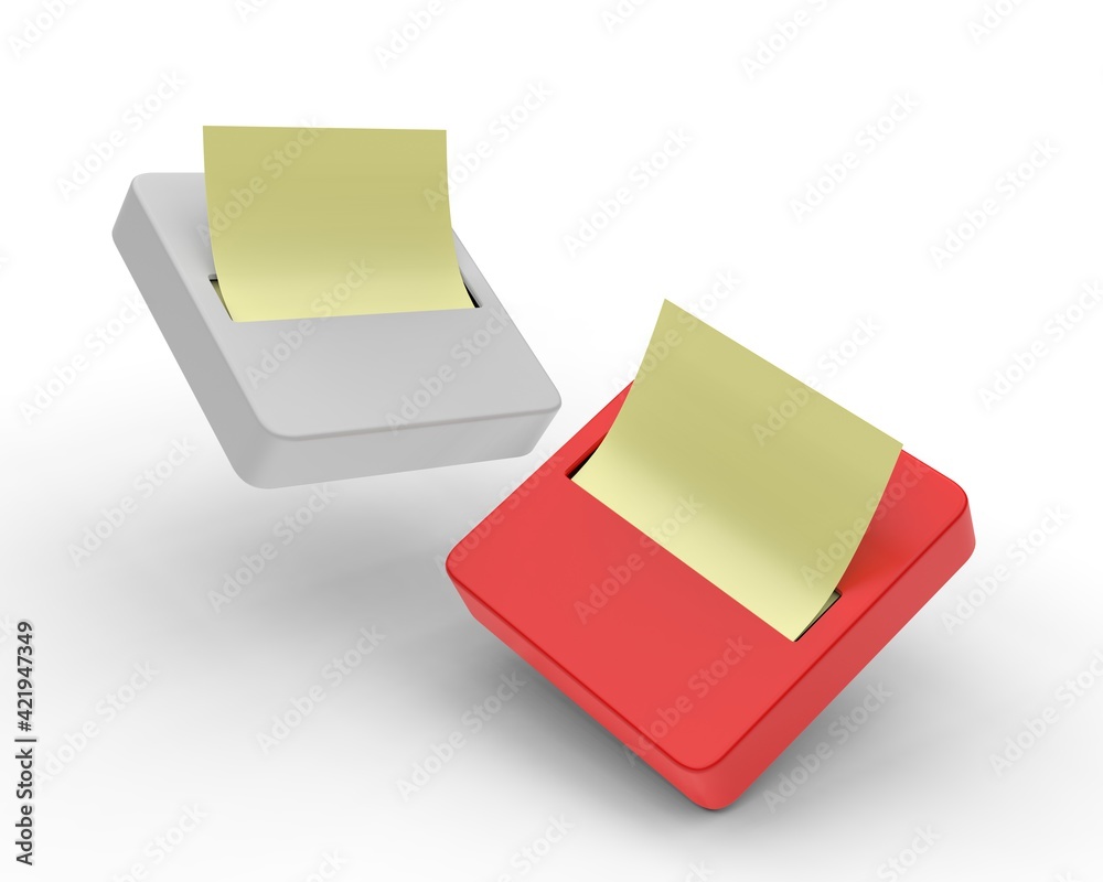Blank Pop Up Sticky Notes Dispenser For Branding Mockup Template, 3d render illustration.