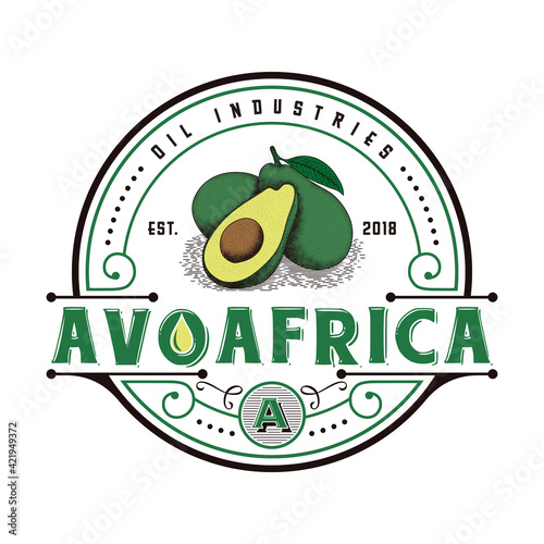 Illustration of an avocado, design inspiration, retro vintage, logo stamp