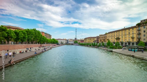 Wallpaper Mural day light milan city famous canal bay panorama 4k timelapse italy Torontodigital.ca