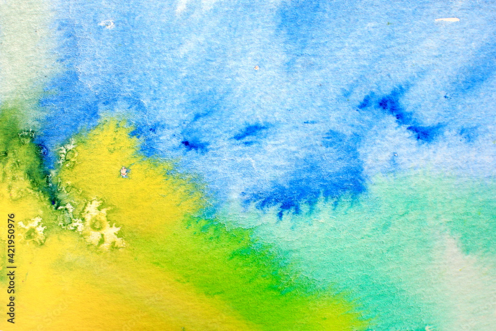 Blue Green and Yellow Macro Watercolor Background