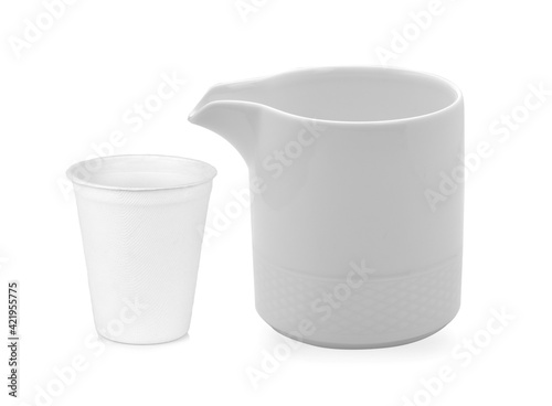 White tea glass on white background