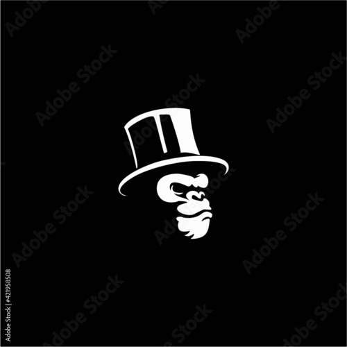 Gorilla ape in monochrome style with top hat. vintage illustration