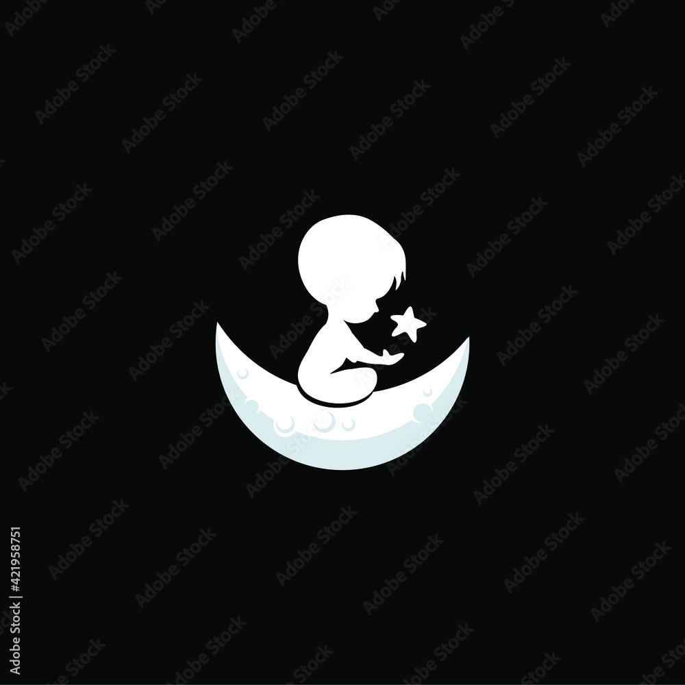 kid with Star on the moon Logo, dream Template Design, Emblem, 
Design Concept, Creative Symbol