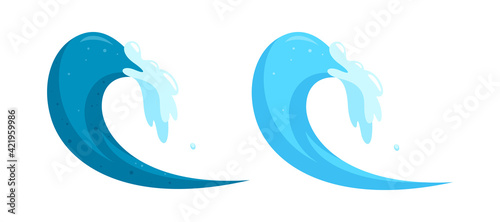 Blue ocean waves. Barrel surfing tides isolated on white background. Cartoon vector illustration