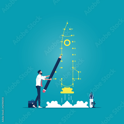 illustration concept of new business project start up, Businessman connect the dot as Rocket of launch metaphor, concept of new business project, development and launch a innovation product