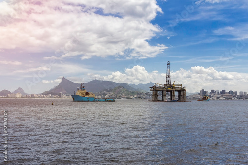 Oil drilling rig on the shore of Rio de Janeiro, Brazil photo