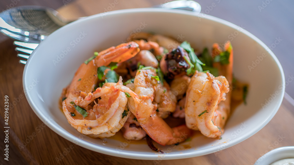 Delicious Stir Fried Seafood With Salted Egg Delicious Stir Fried Seafood With Salted Egg