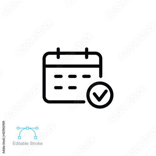 calendar checkmark icon.  event symbol, day or month. Event Schedule meeting. Appointment planning request program. outline style editable stroke vector illustration design on white background. EPS 10