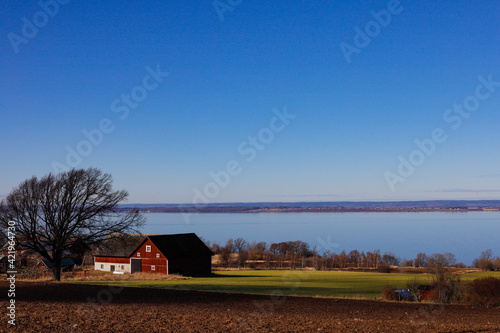 Granna, Sweden  A lake and sky landscape over Lake Vattern towards the island of Visingso photo