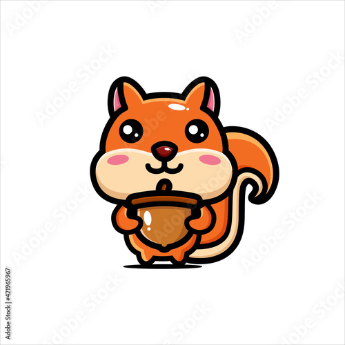 vector design of cute cartoon animal squirrel holding a walnut © Wantrisna Vektor