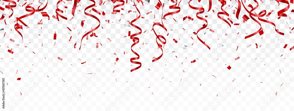 Obraz premium Beautiful red confetti banner, isolated on transparent background